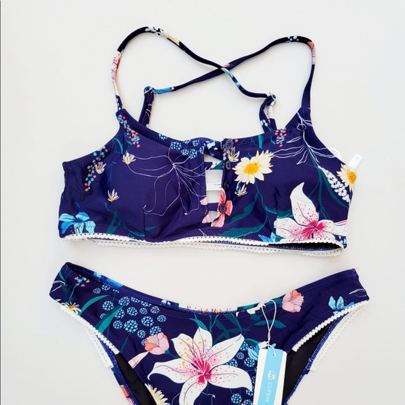 Cupshe Women's Low Rise Navy Floral Print Bikini - Picture 4 of 9